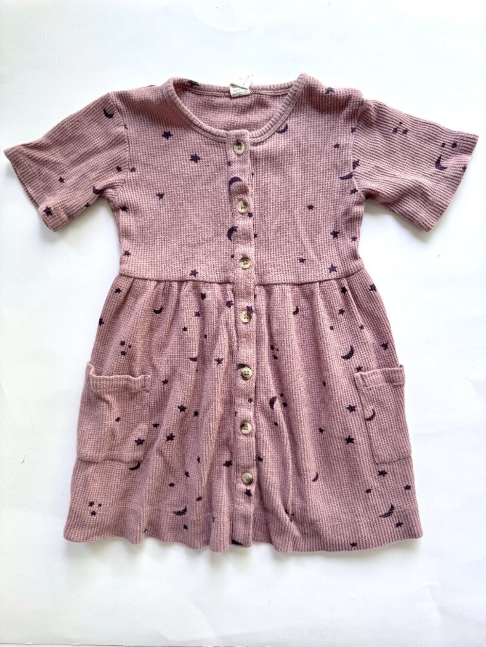 Kate Quinn Waffle Moon Star Button Dress Mauve 3T